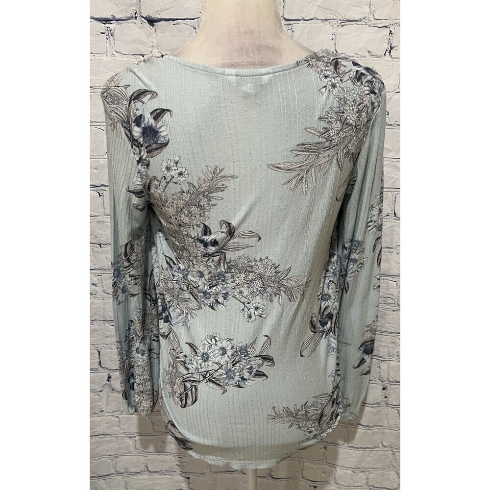 Lucky brand blue floral long sleeve tie neck long sleeve top blouse Small - Picture 4 of 9